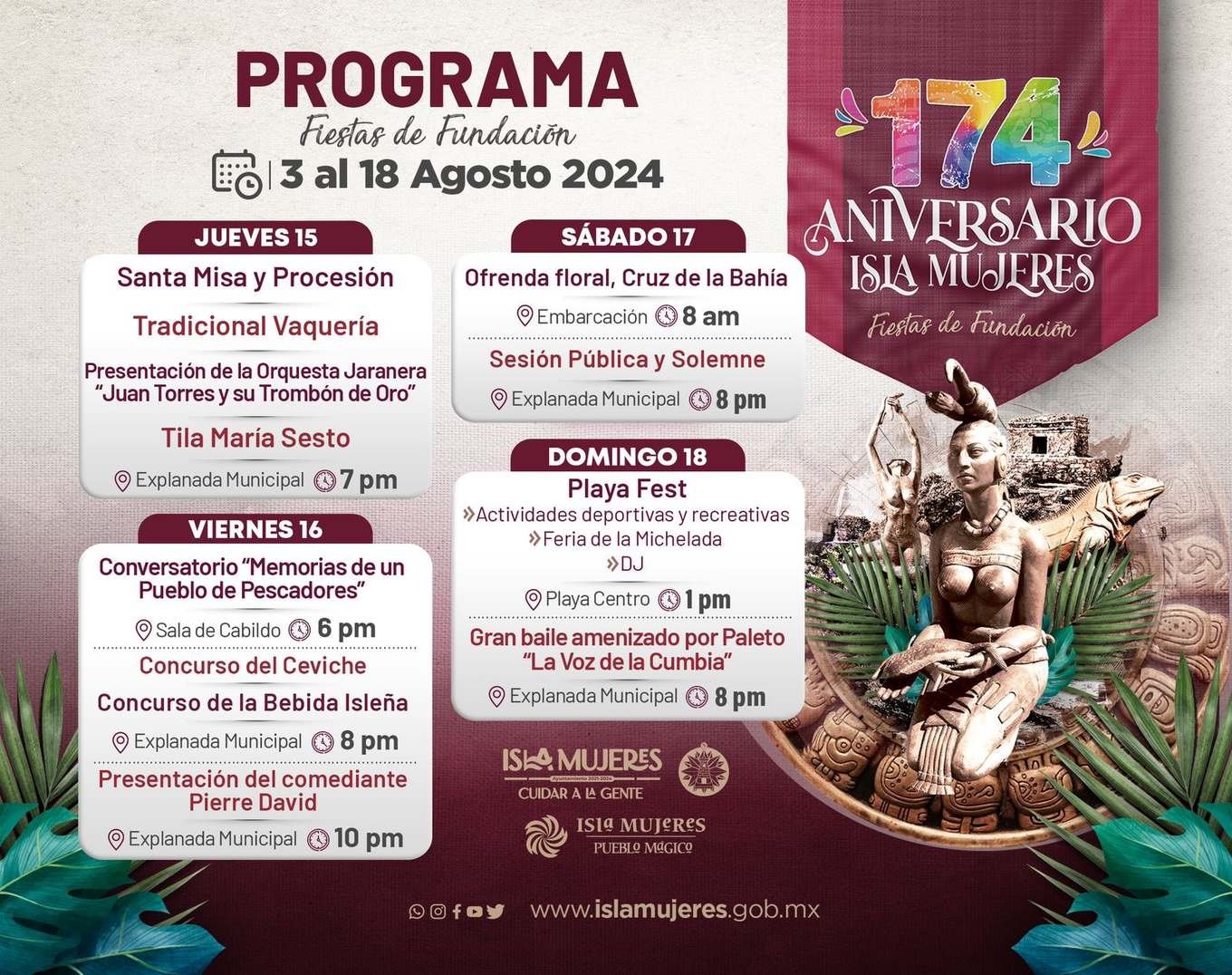 GOBIERNO MUNICIPAL INVITA A LAS FAMILIAS ISLEÑAS A SUMARSE A LAS FESTIVIDADES DEL 174 ANIVERSARIO DE ISLA MUJERES