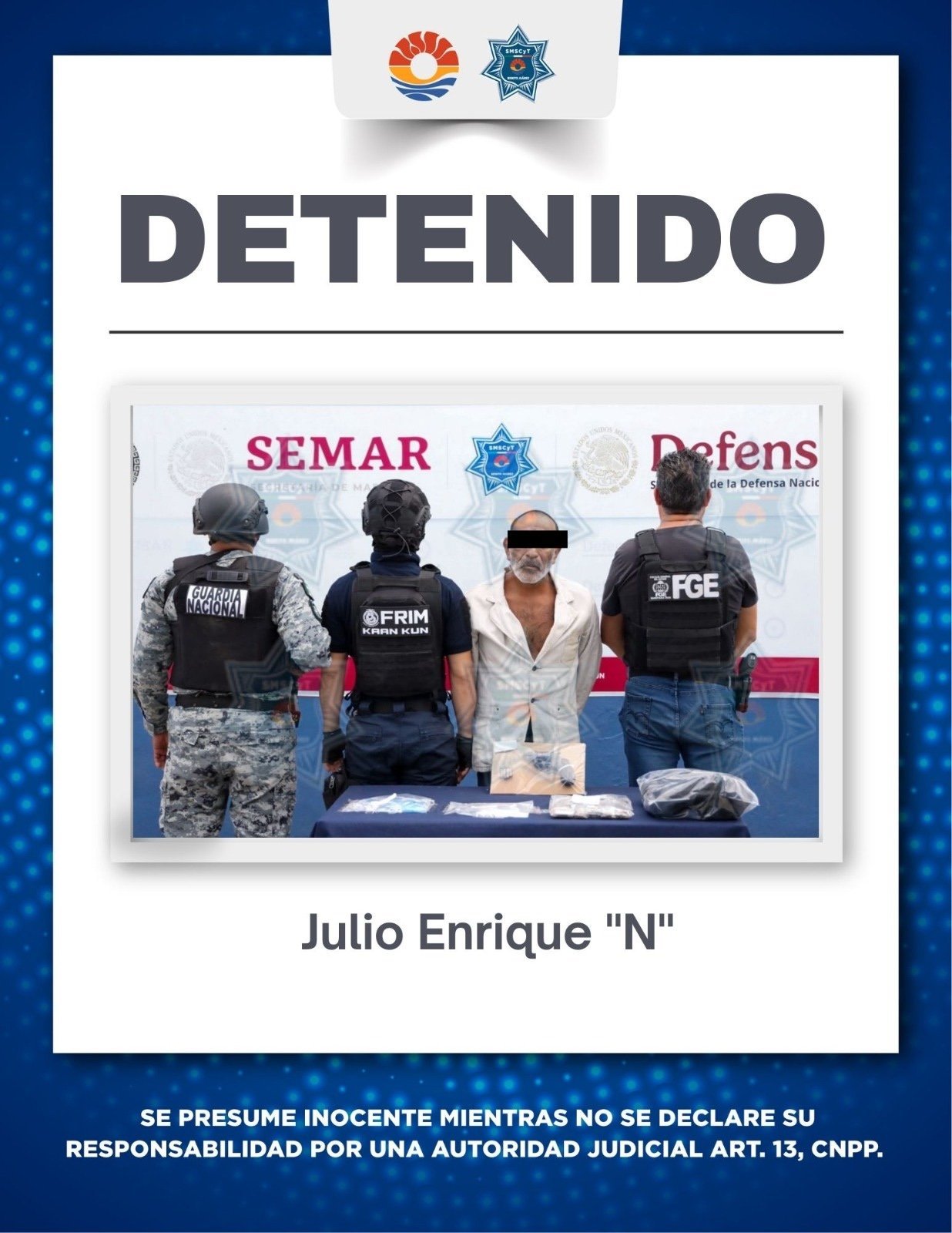 DETENIDO POR DELITOS CONTRA LA SALUD Y PORTACIÓN DE ARMA DE FUEGO
