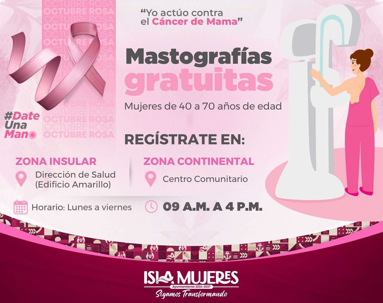 GOBIERNO MUNICIPAL OFRECERÁ MASTOGRAFÍAS GRATUITAS DURANTE OCTUBRE ROSA