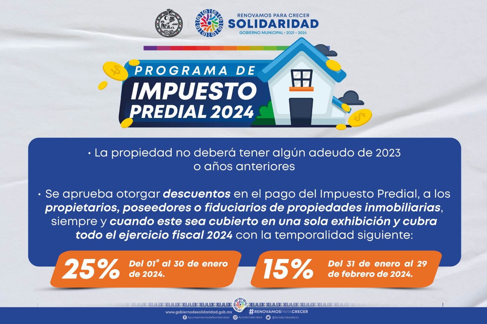 OTORGAN DESCUENTOS EN PAGO DEL IMPUESTO PREDIAL 2024