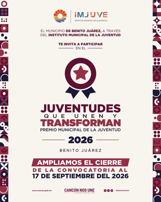 INVITA AYUNTAMIENTO DE BJ A CONCURSAR EN PREMIO MUNICIPAL DE LA JUVENTUD 2026