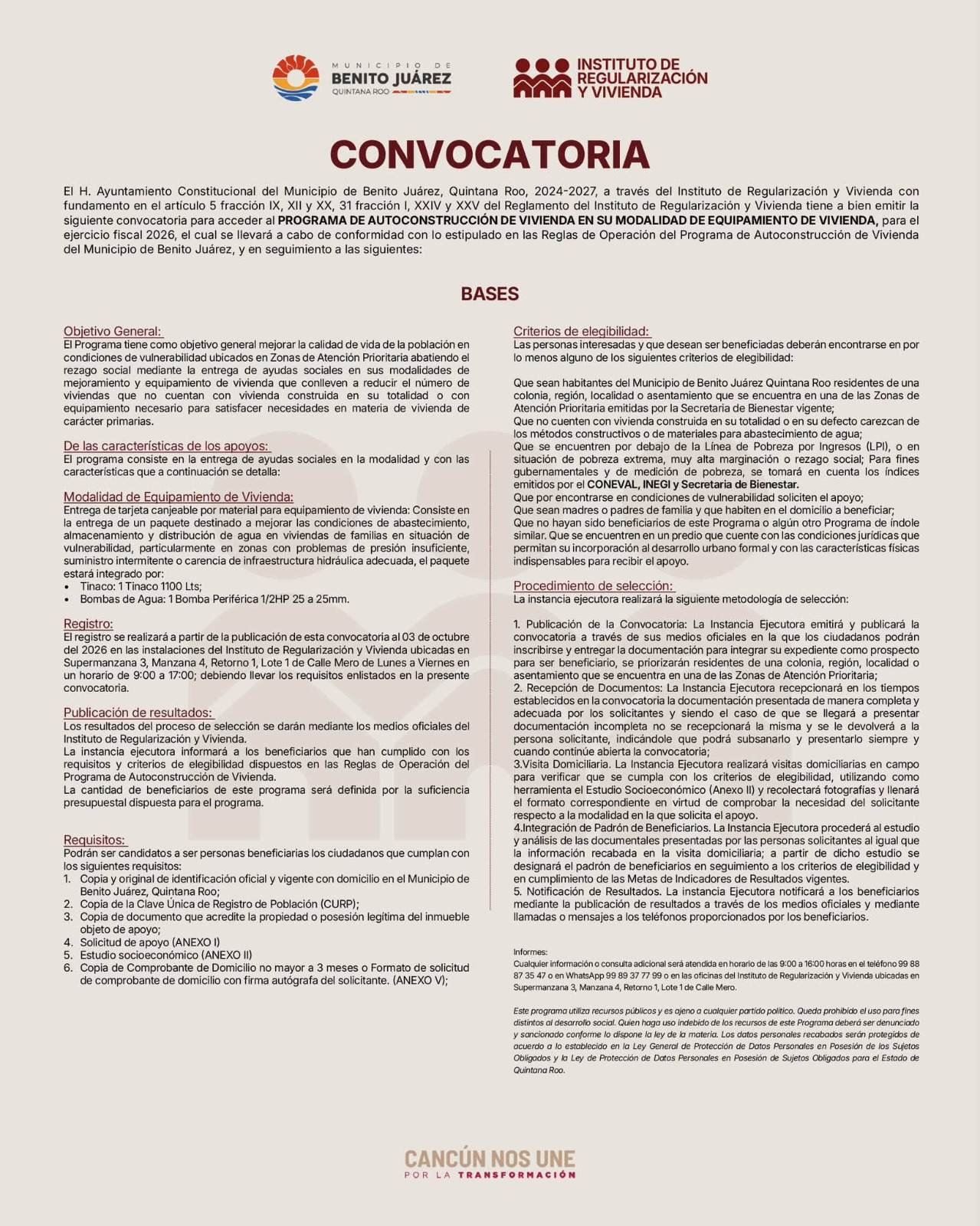 LANZA AYUNTAMIENTO DE BJ CONVOCATORIA PARA PROGRAMA DE AUTOCONSTRUCCIÓN DE VIVIENDA